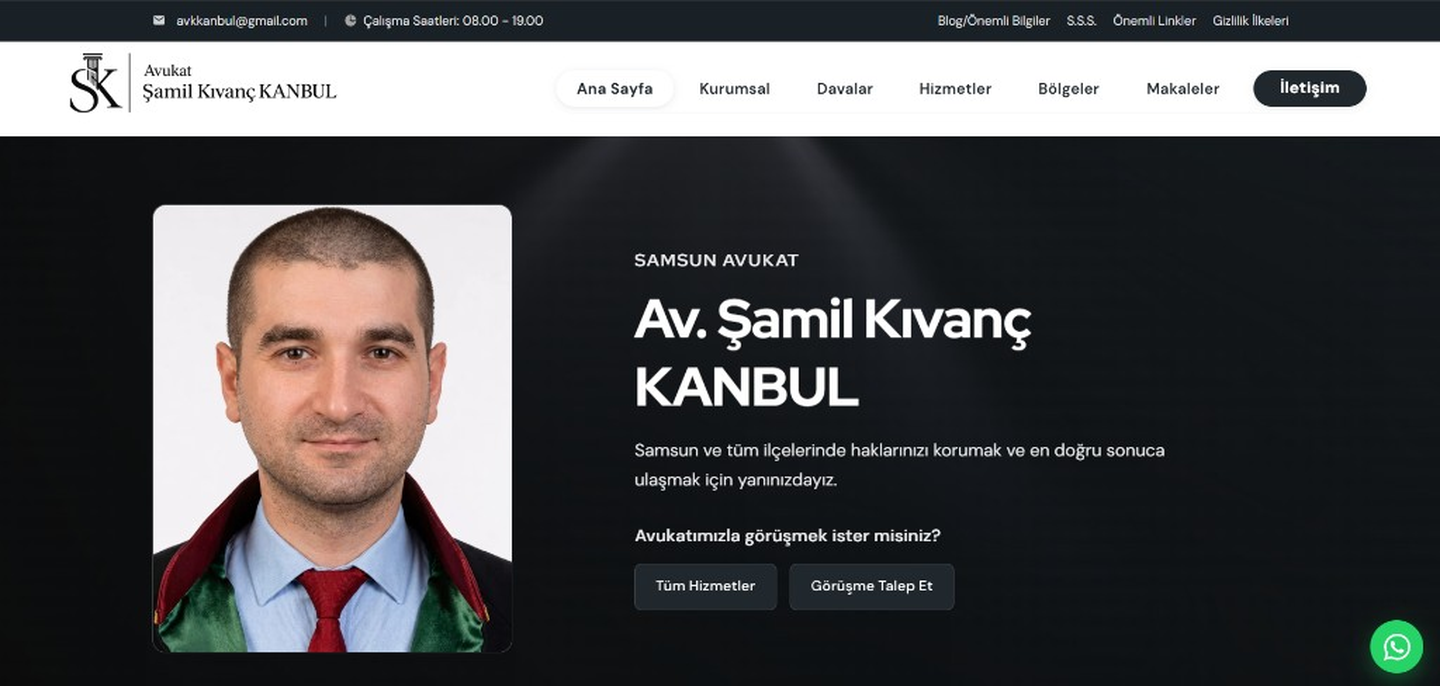 Avukat Şamil Kıvanç Kanbul web sitesi ekran görüntüsü